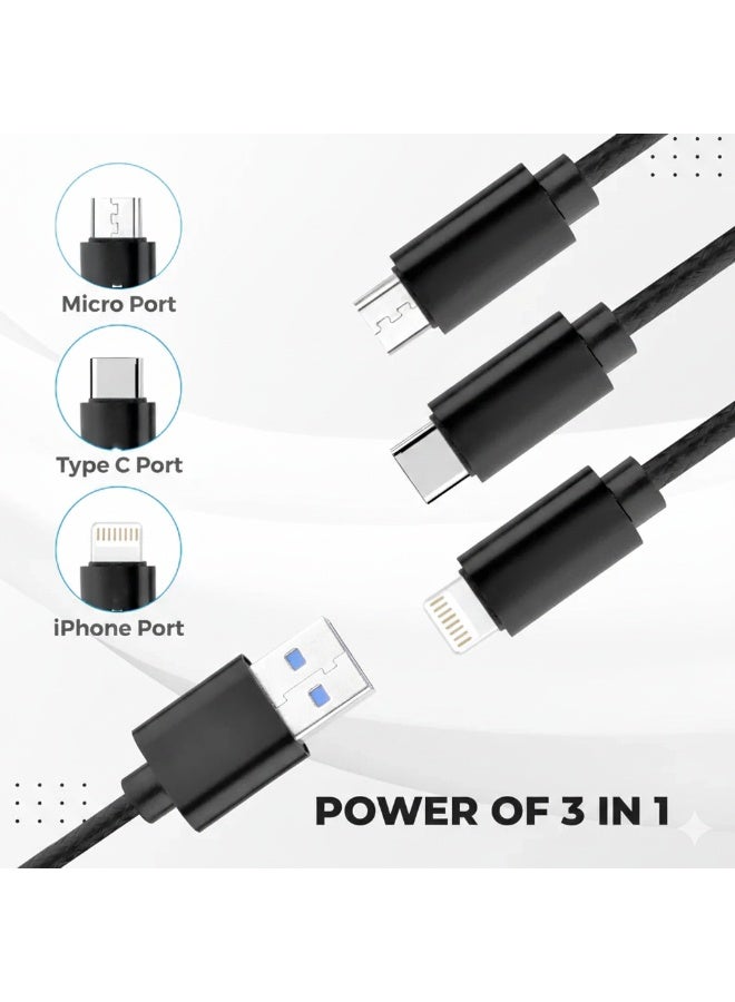 فين ديونز كابل شحن سريع ونقل بيانات 3 في 1 بقوة 2.5 أمبير، من USB إلى Type-C / Micro USB / Lightning للهواتف الذكية والأجهزة اللوحية وبنوك الطاقة - Image 3